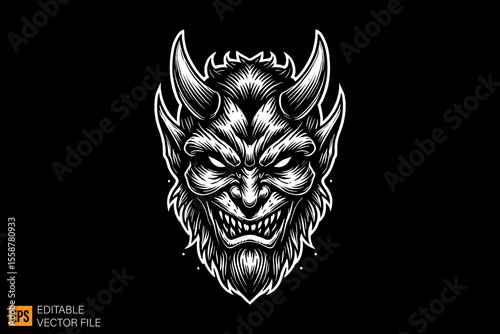 Devil head tattoo dark horror art illustration design black and white backgroud templates