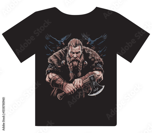 Bearded Norseman with Battle Axe Graphic Tee