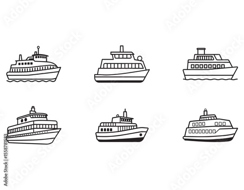 Elegant Black and White Illustration of a Passenger Ship on Water	
