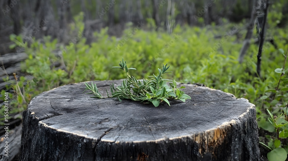 Obraz premium New Life Sprouting on Old Tree Stump in Forest