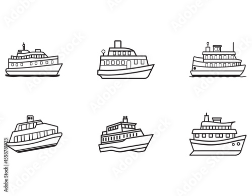 Elegant Black and White Illustration of a Passenger Ship on Water	
