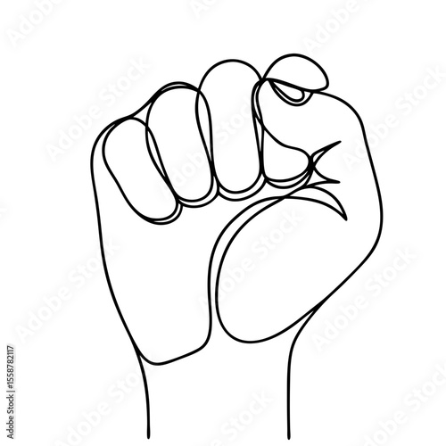 Single line art fist illustration. Strong clenched fist graphic design element.  This fist image is perfect for posters, social media graphics, and line art projects.