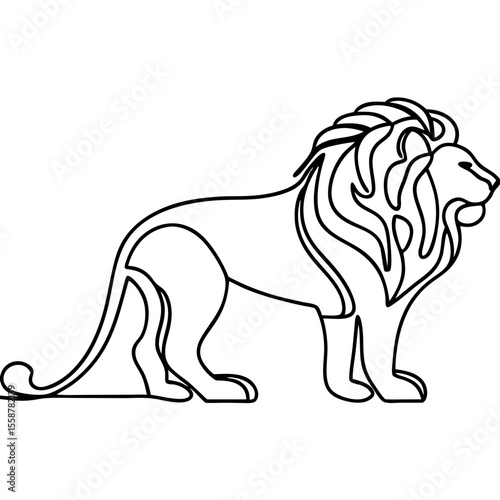 Majestic lion line art illustration. Elegant lion profile drawing, perfect for zoology textbook, wildlife magazine cover, or children's book.