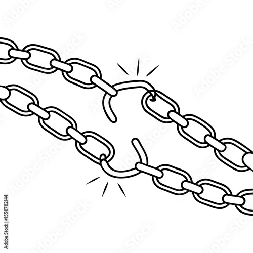 Broken chain links illustration.  Two metal chains separated showing broken links.  This line art image of freedom is perfect for posters and design projects related to freedom, independence.