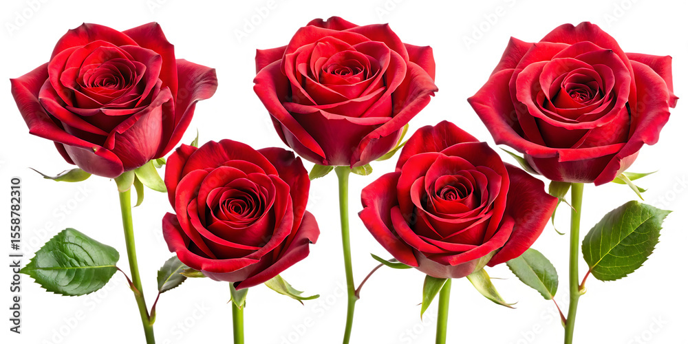 Fototapeta premium a collection of valentines red roses isolated on white background PNG , AI GENERATED