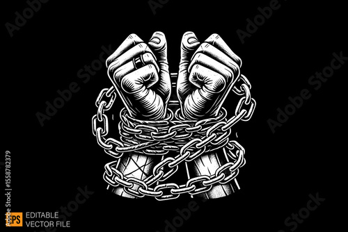 hand tied by rope dark horror art illustration design black and white backgroud templates