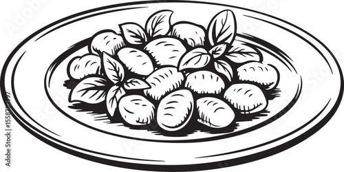Silhouette of Gnocchi Dish with Herbs Vector Illustration