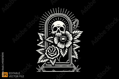 dark horror grave art illustration design black and white backgroud templates