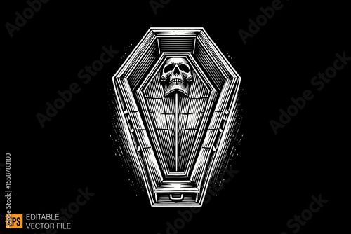 a funerary box coffins dark horror art illustration design black and white backgroud templates