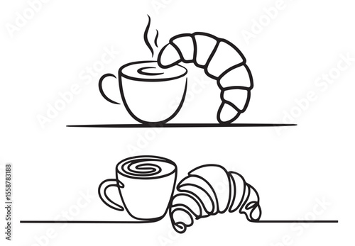 Steaming coffee cup and croissant illustration pastry beverage