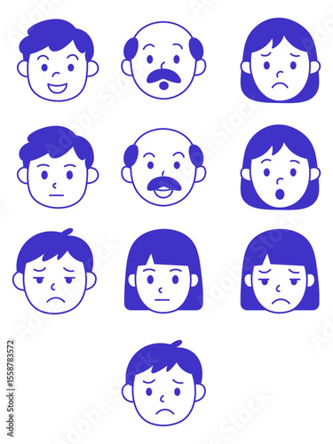 Flat Line Art People Face Icons