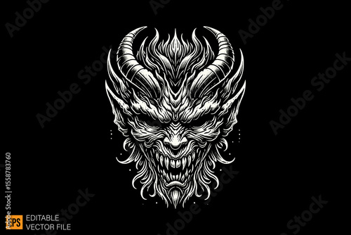 Devil head tattoo dark horror art illustration design black and white backgroud templates