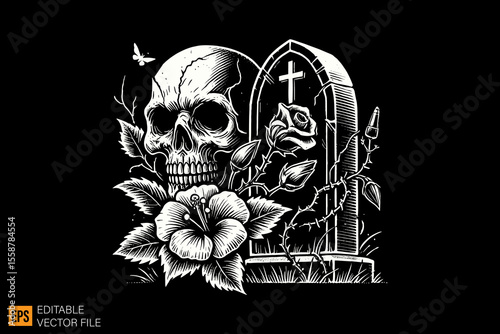 dark horror grave art illustration design black and white backgroud templates