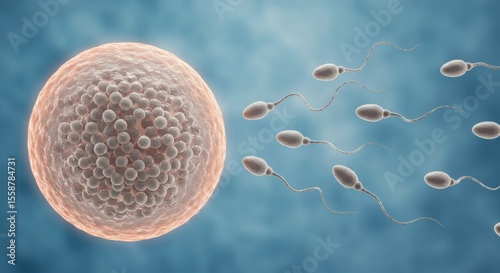 Sperm Race Fertilization Journey on Sky Blue Background.