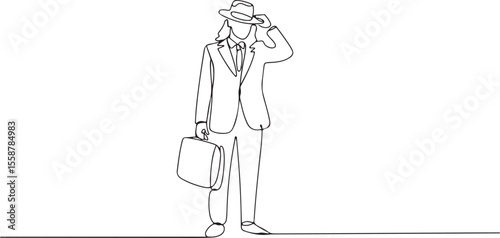 Businessman with Briefcase Sketch Corporate Art Minimalist Hat Design Professional Illustration 