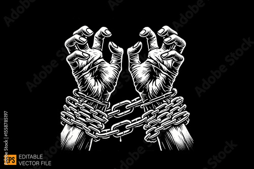 hand tied by rope dark horror art illustration design black and white backgroud templates