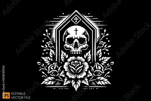 dark horror grave art illustration design black and white backgroud templates