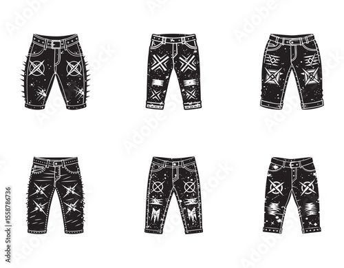 Distressed Denim Shorts Spiked, Ripped, and Edgy Illustration