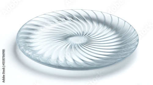 Clear glass plate with spiral design for serving food or decorative purposes product photography studio shot