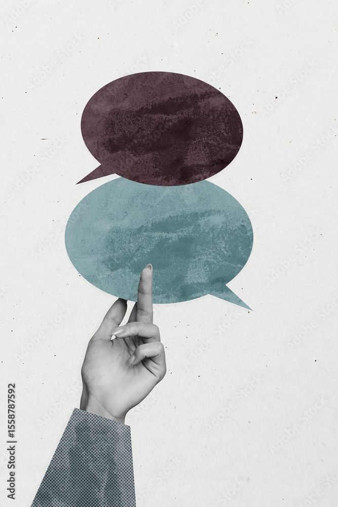 Obraz premium Collage of colorful speech bubbles symbolizing digital chatting modern communication internet blogging freelance work