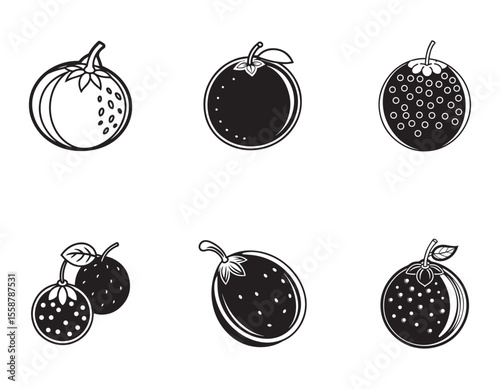 Vintage Woodcut Illustration of an Orange with Leaves