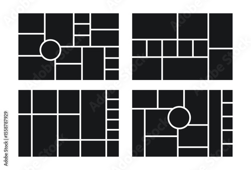 Moodboard template. Photo collage layout. Mood board background. Set scrapbook images. Mosaic pictures album grid. Photomontage frames. Horizontal poster design. Vector illustration