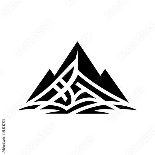 Simple tribal mountain peak in black