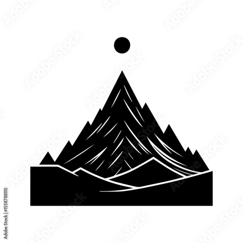 Simple tribal mountain peak in black