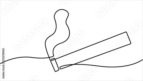 Cigarette Icon Continuous one line drawing illustration. One continuous single drawn line art doodle cigarette, smoke, Single one line drawing hand hold tobacco cigarette. 