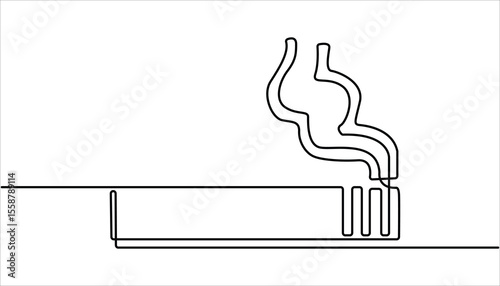 Cigarette Icon Continuous one line drawing illustration. One continuous single drawn line art doodle cigarette, smoke, Single one line drawing hand hold tobacco cigarette. 