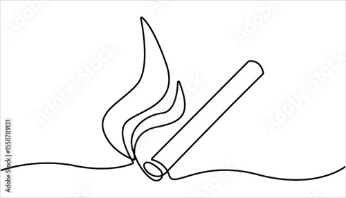 Cigarette Icon Continuous one line drawing illustration. One continuous single drawn line art doodle cigarette, smoke, Single one line drawing hand hold tobacco cigarette. 