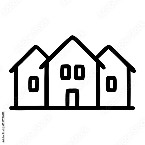 Minimalist Line Art Group of Houses Real Estate Home Icon
