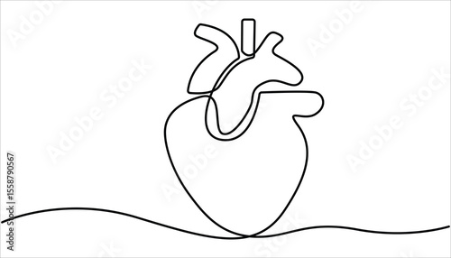One continuous line drawing of lungs. Human heart, Continuous single-line drawing of human internal organ. Human heart Vector illustration. Human lungs, drawn with continuous line in minimalism.