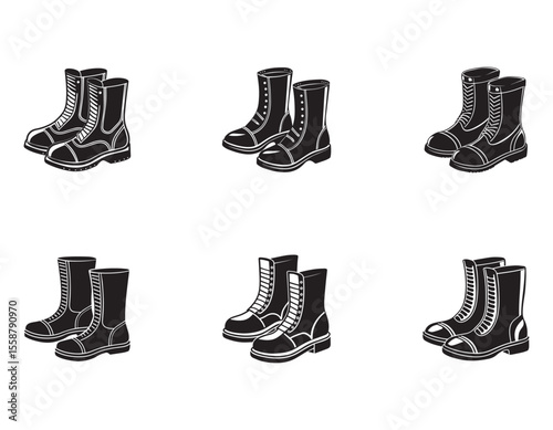 Stylish Black Boots Lace-Up Design, Sturdy Sole, Classic Style Illustration	
