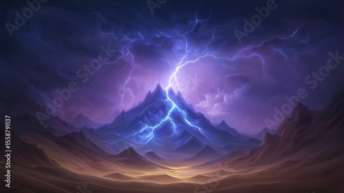 Majestic Mountain Landscape with Dramatic Stormy Sky and Lightning