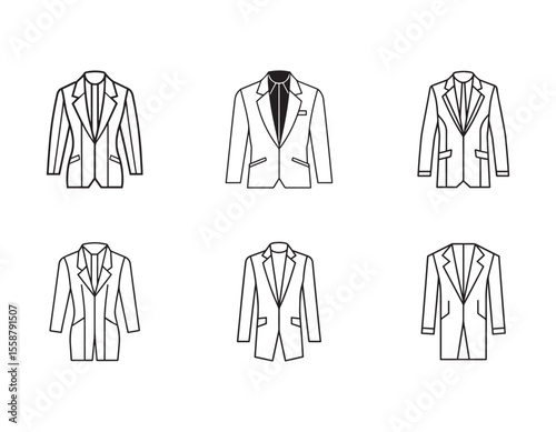 Elegant Men's Suit Icon Professional Attire, Business Formal Wear, Classic Style, Stylish Suit Jacket and Tie Illustration	

