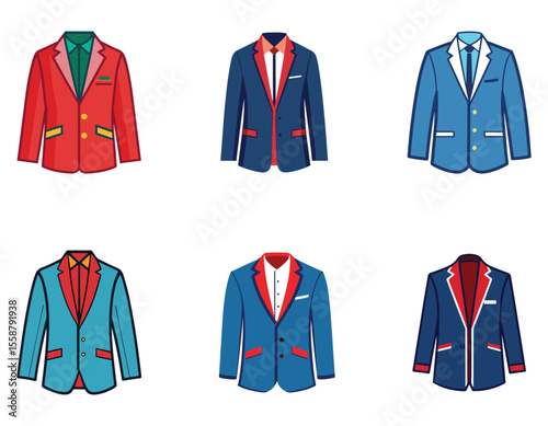 Red Blazer with Blue Collar and Beige Tie Stylish Men's Formal Jacket Illustration	