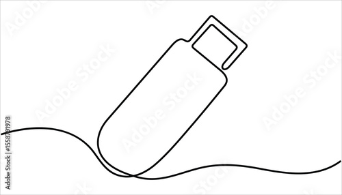 Flash drive line continuous drawing vector. Usb flash Continuous one line drawing illustration. abstract line art illustration. Flash drive linear icon. Continuous outline of a Flash drive.