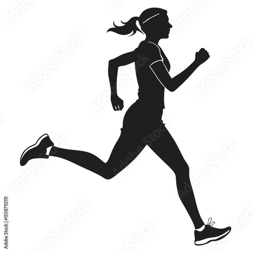 Powerful Silhouette of a Woman Runner: Fitness, Exercise, and Sport