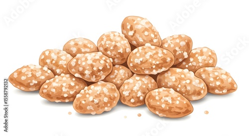 Pile of Freshly Baked Sugar-Coated Almonds on White Background