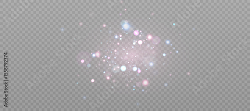 A bokeh and glitter effect of glowing pastel colored particles floating on a transparent PNG background. Perfect for fantasy visuals, magical effects, UI overlays and ethereal compositions.