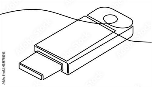 Flash drive line continuous drawing vector. Usb flash Continuous one line drawing illustration. abstract line art illustration. Flash drive linear icon. Continuous outline of a Flash drive.