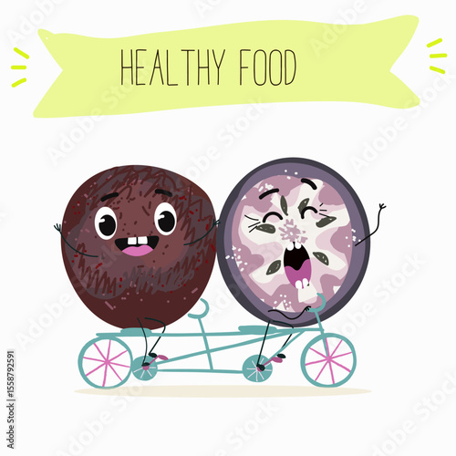 Cherry, fruit, dogwood, cornelian, cornus, funny cheerful characters. Vector hand drawn  illistration.
