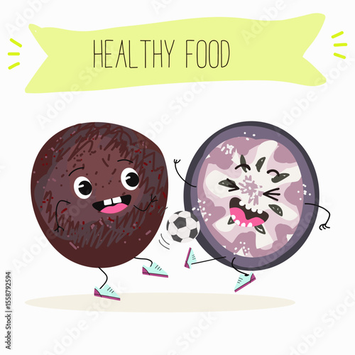 Cherry, fruit, dogwood, cornelian, cornus, funny cheerful characters. Vector hand drawn  illistration.