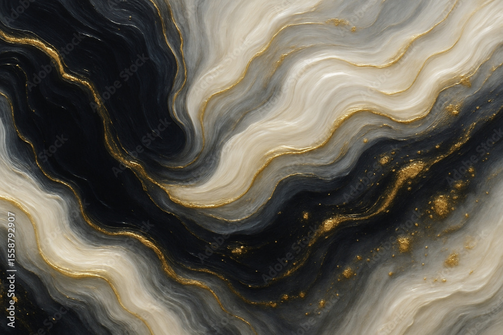 Obraz premium Elegant Black and White Marble Texture with Gold Veins. Abstract Luxury Background