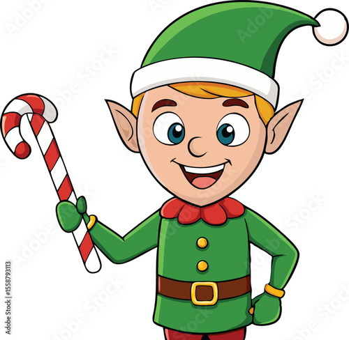 Cute Christmas Elf with Candy Cane Artwork.