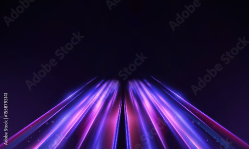 Transparent pink-violet rays of light go upward, creating a feeling of acceleration, movement of the flow of light. Energetic flow with the effect of acceleration. Vector