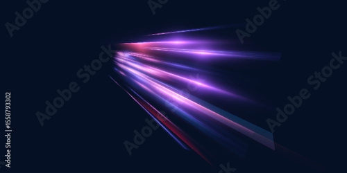 Transparent pink-violet rays of light go upward, creating a feeling of acceleration, movement of the flow of light. Energetic flow with the effect of acceleration. Vector