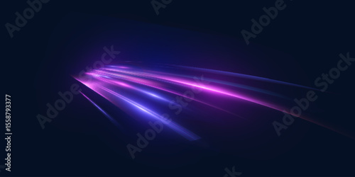 Transparent pink-violet rays of light go upward, creating a feeling of acceleration, movement of the flow of light. Energetic flow with the effect of acceleration. Vector