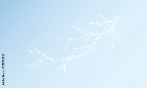 Vector lightning bolt striking diagonally across a light background. High-voltage electric arc with detailed branching for sci-fi, special effects, and energy-based visuals.